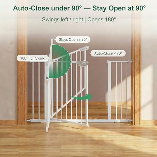 Safety Gate for Stairs & Doorways, Auto-Close Baby Gate or Dog Gate – Pressure Mount No Drilling, 30" Tall All Metal Frame with Dual Locking System (White, 30" Tall 29"-33" Wide) - Image 5
