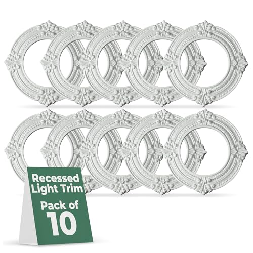 Image of Renovators Supply Manufacturing Pack of 10 Ceiling Light Trim Medallion 10'' Polyurethane White