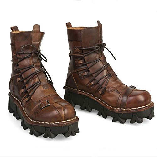 Lorie & Knight Mens Brown Genuine Leather Military Army Boots Lace-up Punk Motorcycle Boots3