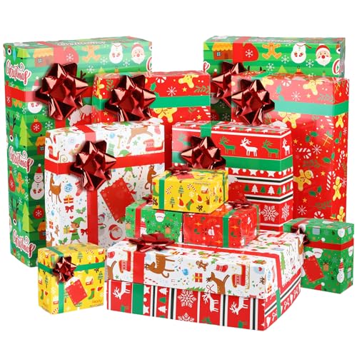 Qilery 24 Pieces Christmas Gift Boxes with Lids and Red Bows Buffalo Plaid Christmas Gift Wrap Boxes 4 Sizes Bulk Gift Boxes Shirt Box for Wrapping Xmas Holiday Present (Gingerbread)