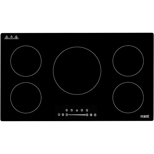 Forte F36NDC4505B 36 Inch Electric Induction Cooktop with 5 Elements, Pan Presence Sensor, Hot Surface Indicator, Hot Surface Indicator, Timer, Induction Technology in Black