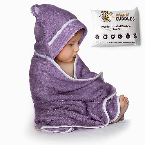 Image of Warm Cuddles Premium Baby Bath Towel - Rayon Made from Bamboo Hooded Baby Towels - Newborn Baby Towel with Hood - Large Hooded Towel for Newborn Infant Boy Girl (Purple)