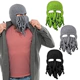 Newcotte 3 Pieces Octopus Hat for Men Funny Pirate Winter Octopus Beard Hat Beanie Cap Halloween Costume Warm Squid Mask for Men Women