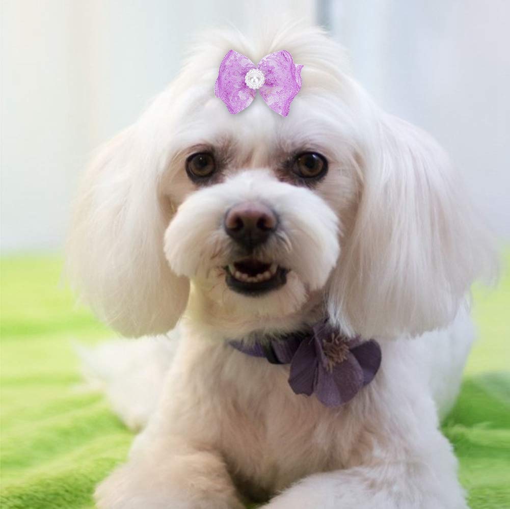 VIFER Pet Hair Bows 20Pcs Pet Multicolor Hair Lace Bowknot Bows Grooming Accessories for Cat Medium Small Dog