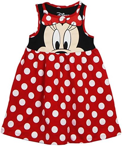 Disney Toddler Girls Minnie Face Dress, Red Polka Dot 4T