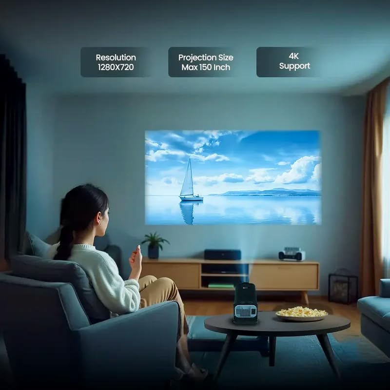 Image of Portable Mini Projector-4K 1080P 30fps Full HD,180 Rotatable WiFi Projector, Bluetooth 5.0,Android 11,Dual Band 2.4G /5G,Home Theater & Outdoor Use,Compatible with TV Stick /Windows /iOS /Android