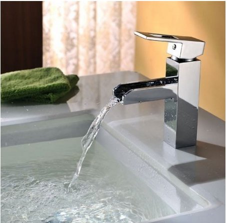 Robinet de lavabo cascade en chrome brillant pour vasque haut de gamme
