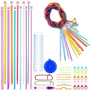 57 Pieces Crochet Hooks Set,11 Tunisian Afghan Aluminum Knitting Needles Set (2mm to 8mm), 12 Bead Carbonized Bamboo Needle Hook (3.0mm to 10.0mm) and Other Accessories