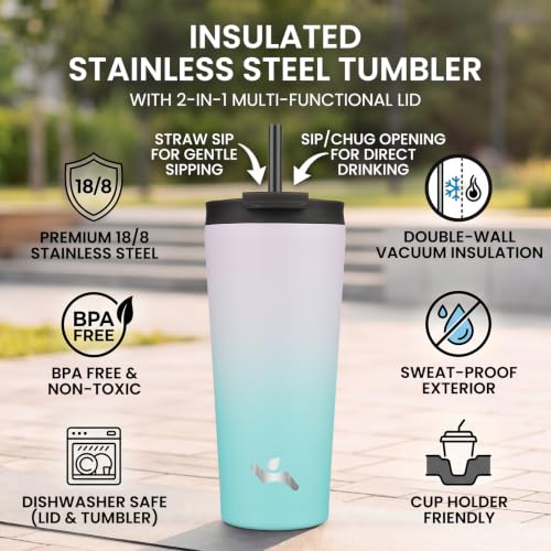 Image of Konokyo 26 oz Insulated Tumbler Water Bottle with Straw Lid, Lavender Green