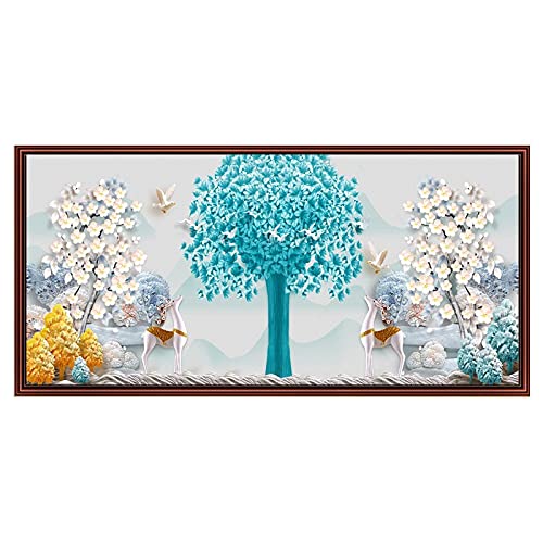 Peinture Diamant Grand arbre bleu 5D DIY broderie diamant strass grand format 70x140cm