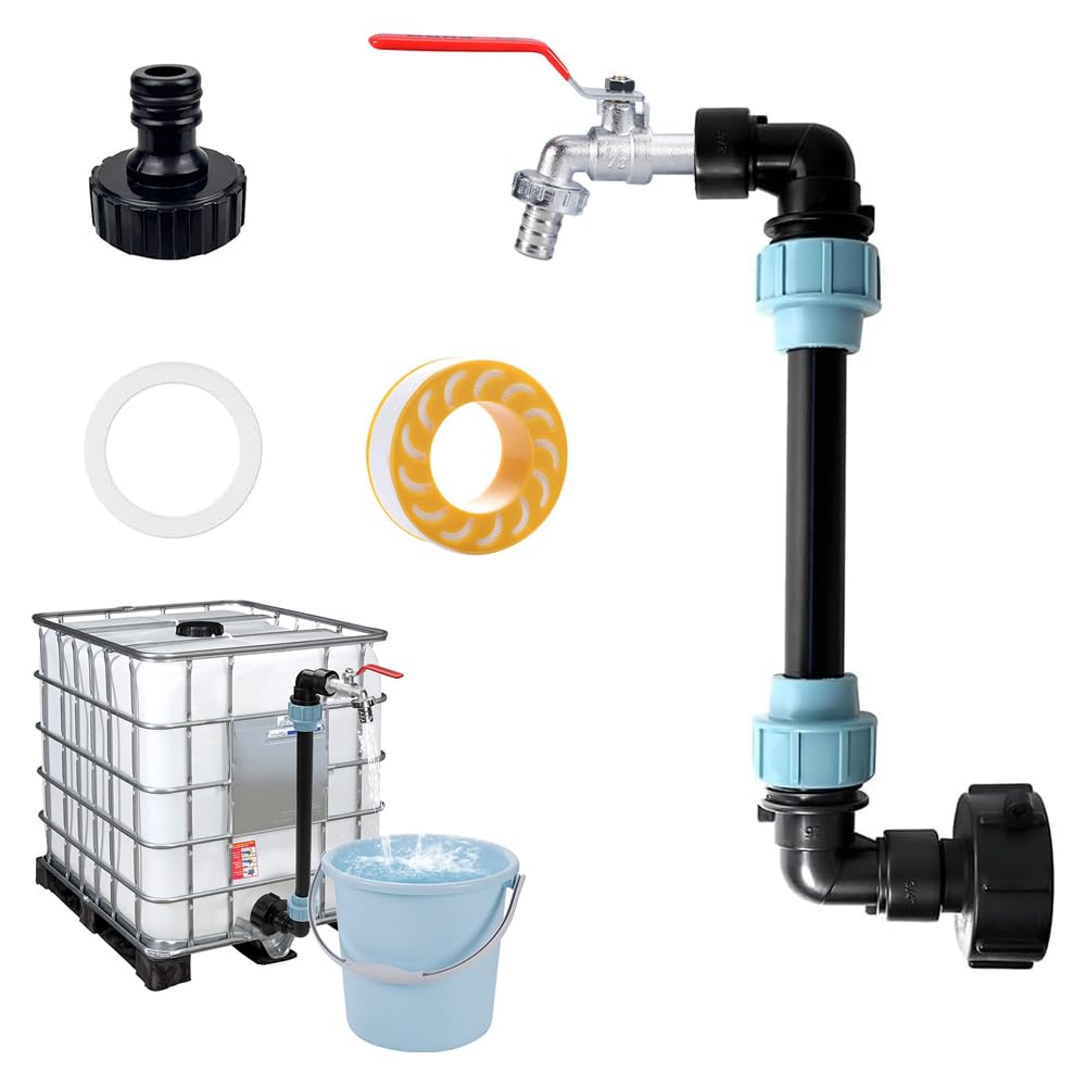 HuaMuDM IBC Tank Schwanenhals Wasserhahn, IBC Container S60x6 3/4 Zoll Auslaufhahn, Verlängerung für 1000L Regenwassertank