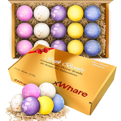 15 XXL Bath Bombs for Women Relaxing - Handmade Kids Bath Bomb Set with Shea, Coco Butter & Essential Oil for Skin Moisturizing - Perfect for Bubble Spa Bath - Gift for Her/Him, Girls, Wife, Mother