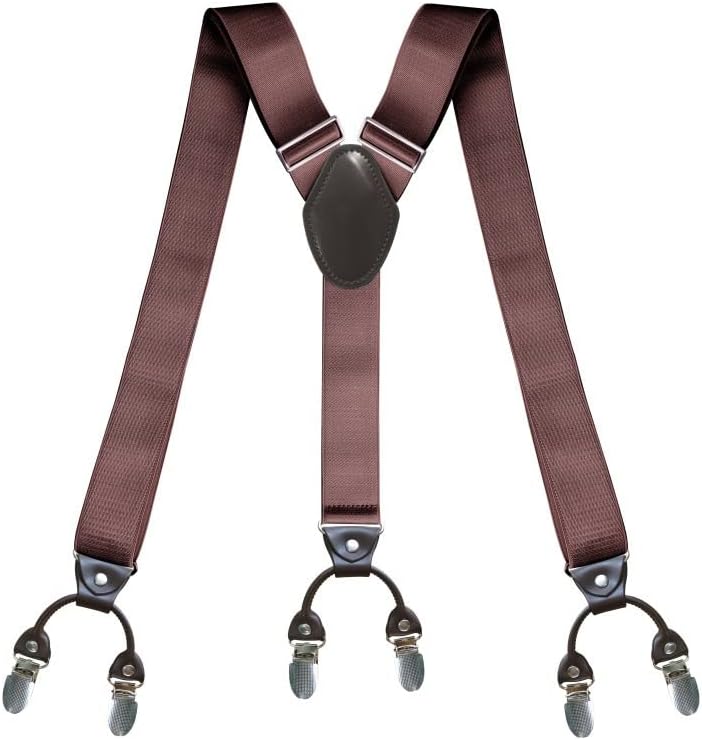 KANDUO Men’s Suspender 6 Clips Y-Shaped Heavy Duty with Suspenders Elastic Straps Adjusteable (Color : Brown, Size : One Size)