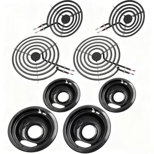 COZZIVITA MP22YA Electric Stove Burner Element Replacement Set & W10290350 W10290353 4 Pack Black Drip Pans - Perfectly Fit Whirlpool Electric Range Stove Top