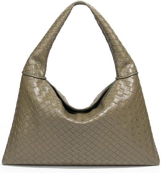 Woven Leather Hobo Bag for Women Large Braided Shoulder Tote Handbag Olive Green Weave Purse Slouchy Designer Handbag