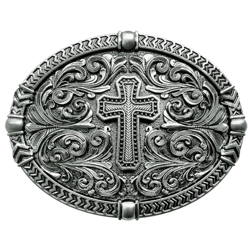 Opiniones de Hebillas de cinturón . 46 LKKLUYIC Hebillas de cinturón religiosas cruzadas occidentales para hombres con hebilla de cinturón de vaquera, hebilla de fe, plateado, Large
