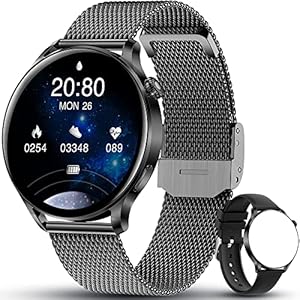 AWSENS Smartwatch 1,28 Zoll Fitness Armbanduhr, mit Bluetooth-Anruffunktion Musiksteuerung, Herzfrequenz, Schrittzähler, Kalorien, usw.IP67 Wasserdicht Fitness Tracker Uhr,für iOS und Android（Schwarz）