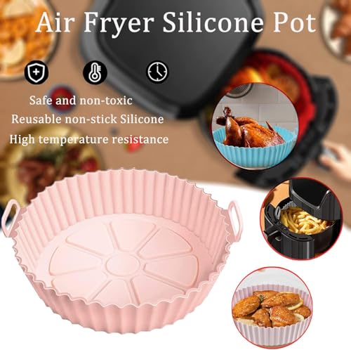 Image of Reusable Silicone Air Fryer Liners Round Bowl | Heat Resistant Non-Stick Basket for Air Fryer, Oven, Microwave | BPA-Free Food Grade Silicone Pot for Cooking, Baking & Roasting 3Pcs