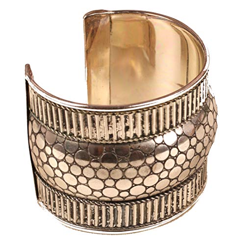 Image of Touchstone Indian Bollywood Desire Brass Base Exotic Workmanship Free Size Cuff Bracelet in Antique Gold Or White Or Copper Tone for Women.