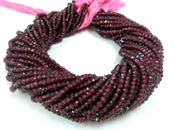 Rhodolite Grenat Naturel perles rondelles facettées 3-4mm de qualité supérieure pour bijoux