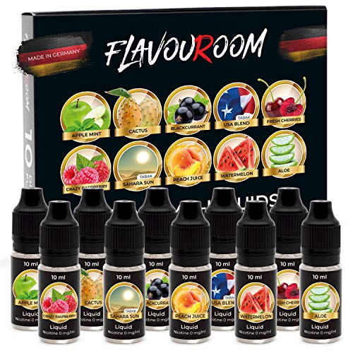 Flavouroom - Premium E Liquids 10 x 10 ml I Liquid ohne Nikotin I E-Liquid 50% VG I 50% PG I Liquid mit Aroma Anteil für…