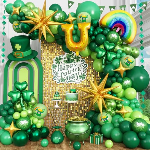 170PCS St. Patricks Day Balloon Arch Garland Kit With Green Rainbow Balloons for St. Patricks Day Party Decorations Irish Festival Party Decor Birthday Supplies