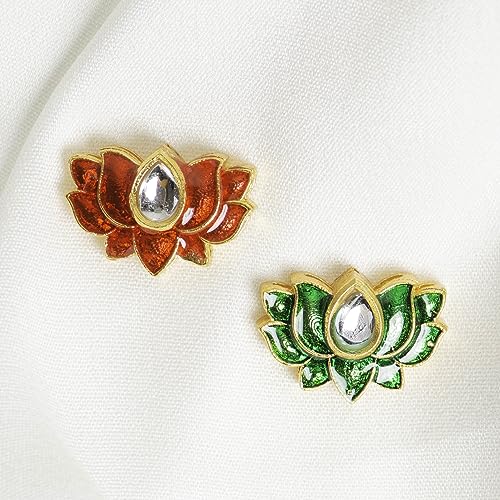 Image of Satra Tarders Lotus Meenakari Kundan Beads for DIY Jewellery Making Rakhi Making | Size : 20mm | Qty : 12pcs | Red