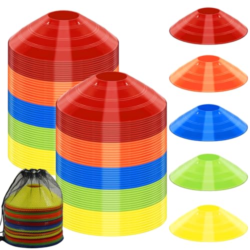 Jyongmer 15PCS Disc Cones Training Cones Agility Soccer Cones with Carry Bag for Training Football Basketball Sports Field Cone Markers and Other Sports and Games (5 Colors)