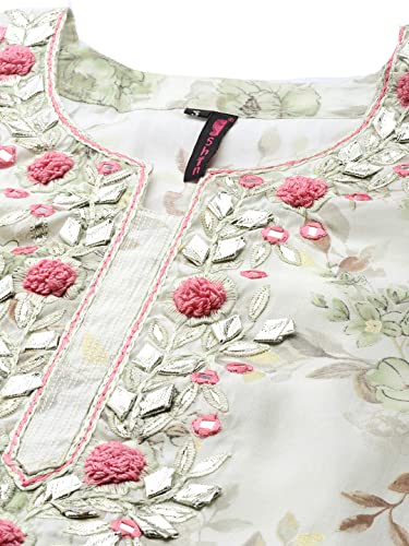 Image of ishin Women's Off White Gotta patti A-Line Kurta set With Trouser and Dupatta