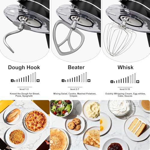 Image of 8.45 QT All Metal Stand Mixer, Black | 10 Speed, Digital Timer & Tilt-Head, Whisk Dough Hook Mixing Beater, Large Capacity, For Baking, Cakes, Cookie, Bread, Salad