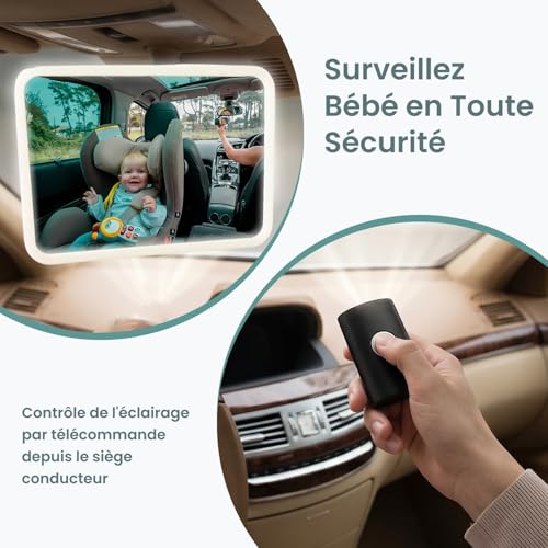 Rétroviseur voiture bébé avec télécommande et base rotative à 360 degrés