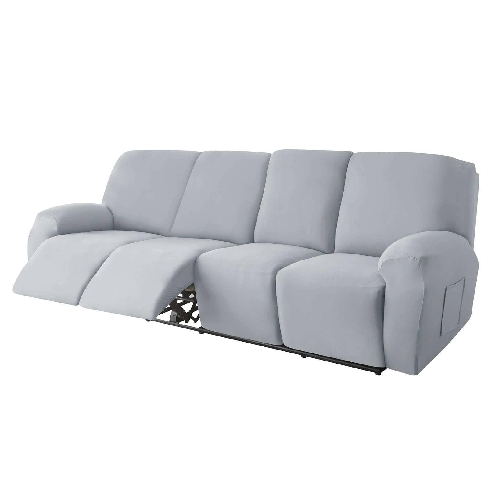 Polyester 10-piece recliner couch covers 4 Seat, Stretch Soft lazy boy reclining sofa slipcover with Pocket Armchair Covers For Kids Pets Cat Dog-light grey-4 seater