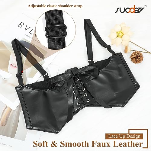 SUOSDEY Women Underbust Corset Belt Elastic Faux Leather Steampunk Renaissance Goth Corset Vest with Straps3