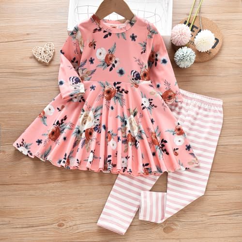 Image of Toddler-Girls-Fall-Clothes-Set Little Girls Highlow Tunic Tops+Leggings Outfit Boutique Clothing