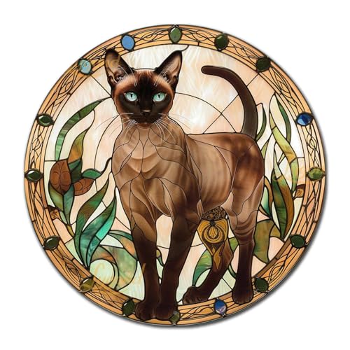 Lygond Decorative Tin Sign Inquisitive Burmese Cat for Home Offices Burmese Cat Enthusiast Areas Inspired Decor Easy Install Aluminum Funny Outdoor Decor for Patio 12×12 Inches