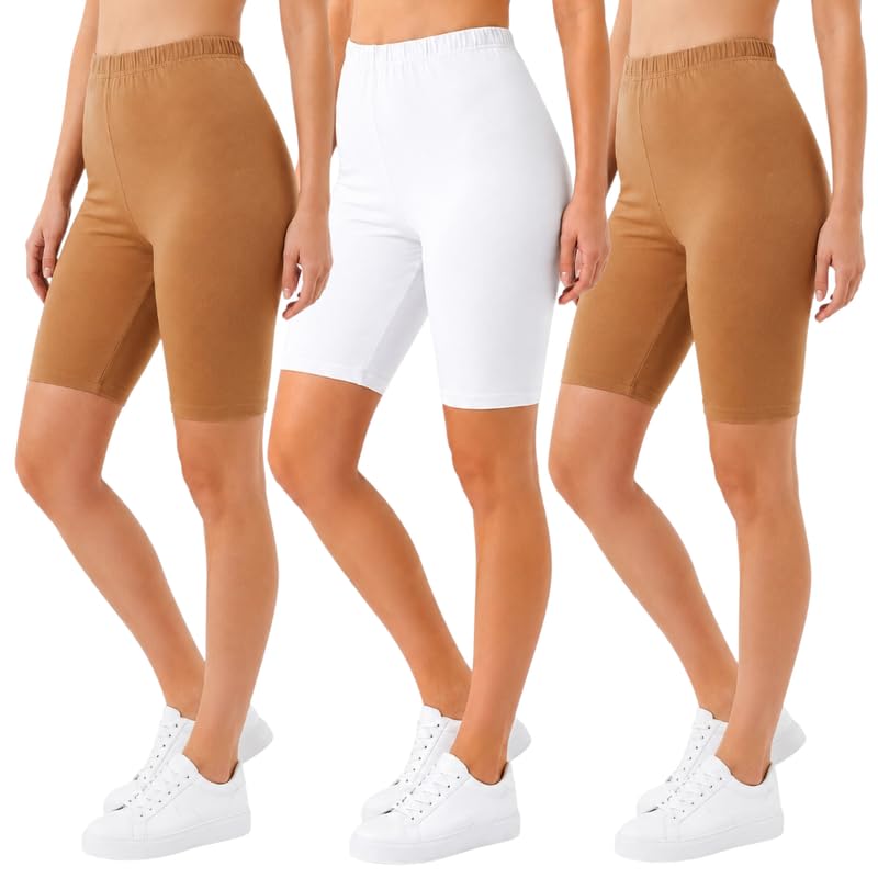 Image of Women's Cotton Lycra Cycling Shorts | 95% Cotton 5% Spandex | Stretchable Knee Length Tights for Gym, Yoga & Sports