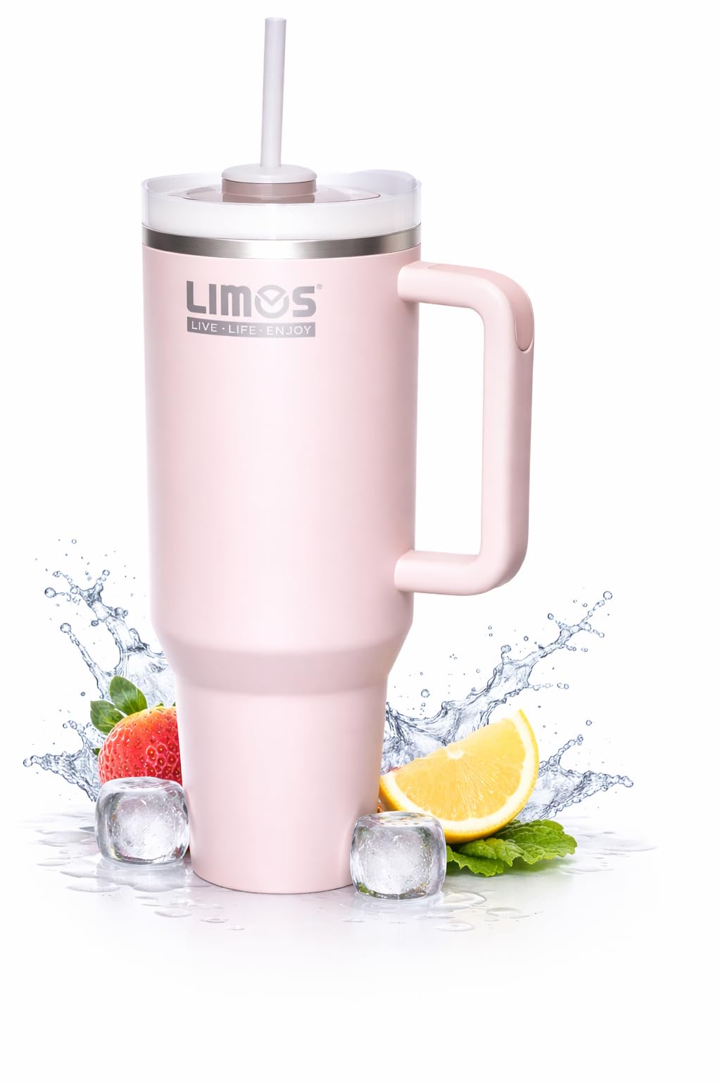 Quencher H2.0 FlowState Stainless Steel Vacuum Insulated Tumbler with Lid and Straw for Water, Iced, Tea or Coffee, Smoothie 40oz, Rose Quartz
