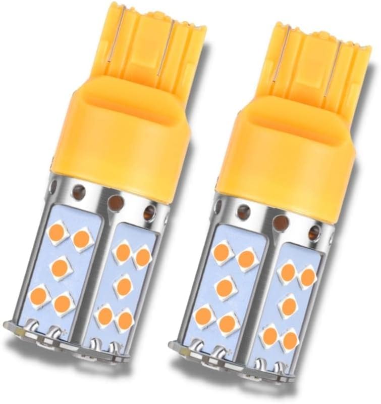Durvient T20 WY21/5W 7443 Dual Filament 35 LED Canbus Error Free Brake Parking Lamp Amber (1 Pair)