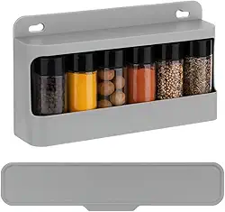 Porta Condimentos Moderno Com 6 Potes, Suporte Autoadesivo, Organizador de Temperos Para Cozinha, Preto