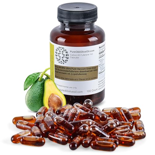 C60 Organic Avocado Oil Capsules Pills 100ml / 3.4 Fl Oz - 99.99% Carbon 60 Solvent Free 80mg - Food Grade - Carbon 60 Avocado Oil - From The Leading Global Producer