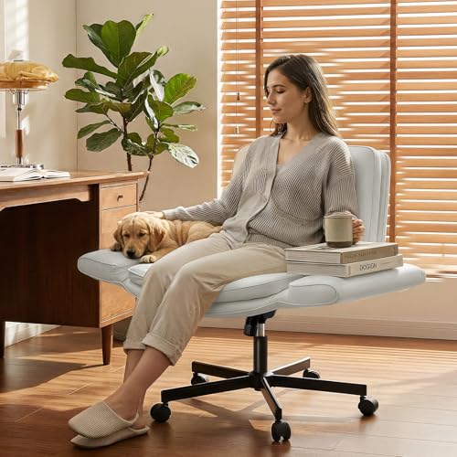 Ckaff Chaise de Bureau avec Accoudoirs Réglables sur 5 Niveaux, Fauteuil de Bureau avec Large Assise, Fauteuil Pivotant en Cuir PU, Chaise Réglable en...