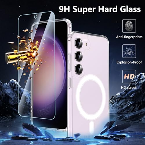 Image of OWKEY for Galaxy S23 Case 6.1'', Magnetic Samsung Galaxy S23 Case for Magsafe with Screen Protector, [Military Grade Protection] Shockproof Phone Cover S23 Case Protective Case for Samsung S23, Clear