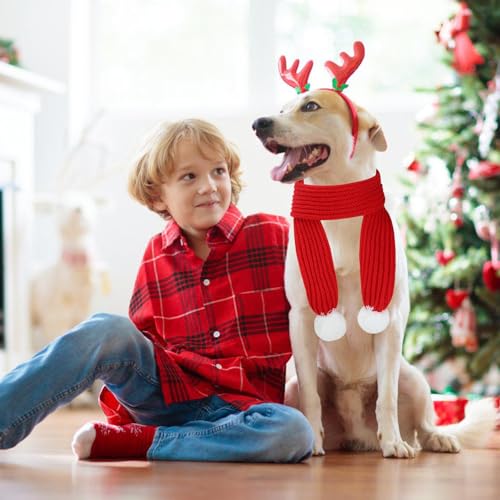 HYLYUN Weihnachten Haustier Schal 2 Stück Gestrickt Haustiers Kragen Winter Katze Halswärmer Rot Grün Haustier Schal Welpen Katze Kostüm Zubehör Mini Strickschal für kleine bis mittelgroße Haustiere