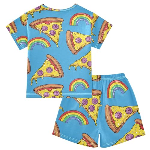 ALAZA Pizza Rainbow Blue Pajamas Short Sleeve 2 Piece Sleepwear Top and Bottom Pajama Set Unisex2