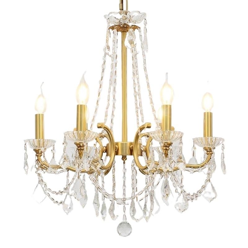 Lustre en cristal de style européen suspension rétro dorée pour chambre à coucher