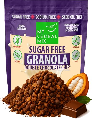 MyCerealMix Sugar Free Granola Double Chocolate Chip, 10oz Trial Size – Keto Diabetic Cereal, High