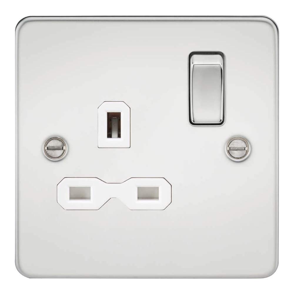 Knightsbridge FPR7000PCW Flat Plate Switched Socket, Polished Chrome with White Insert, 13 A, 1G, DP — image 1