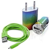  Seluxion – Cargador casa + mechero USB + Cable de Data cv13 para LG: E900 Optimus 7/E960 Google Nexus 4/E975 Optimus G/GD550 P