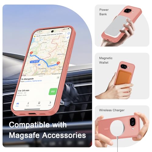 Image of for Google Pixel 10a Case, Matte Magnetic Phone Cover [with 1 Screen Protector] [Support for MagSafe] [Shockproof Military Grade Protection] Translucent Frosted Back, Pink