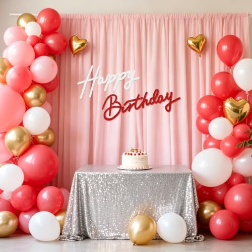 Image of TONIFUL Happy Birthday Sign for Backdrop - Glitter White Red Felt Banner - Includes Dot Glue - Perfect for Birthday Party Backdrop,Wall Decr,Balloon Arch,Photo Background